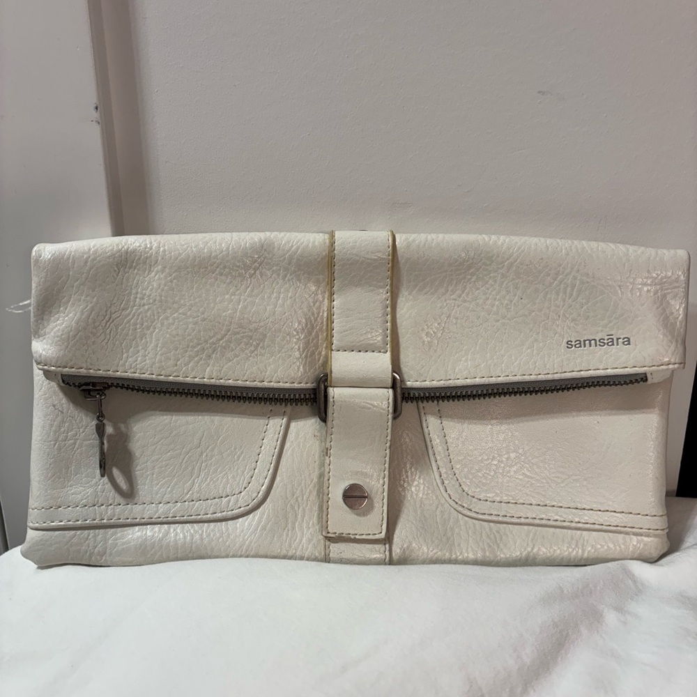 Samsara White Leather Clutch